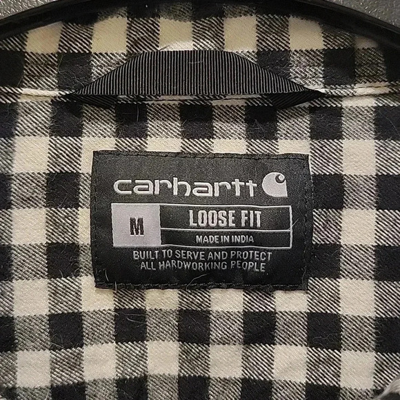 Carhartt Loose Fit Plaid Black White Flannel Size Medium - Picture 2 of 7